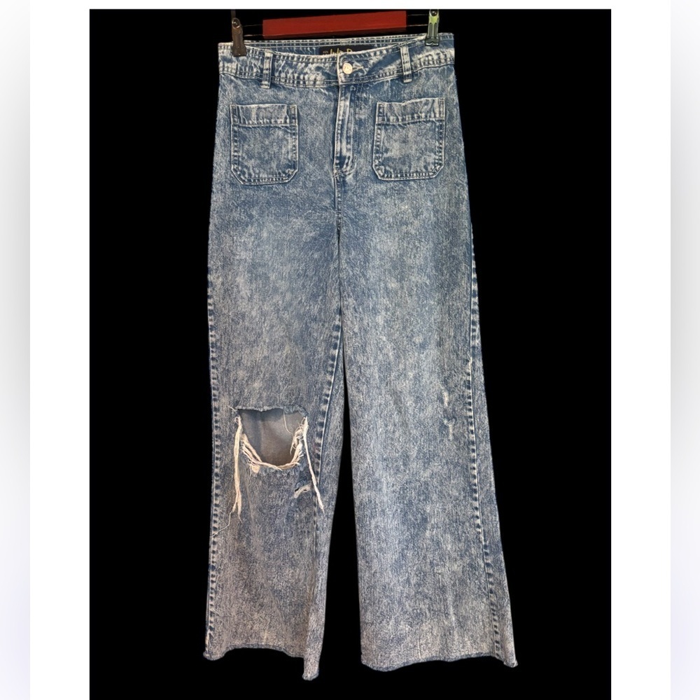 Indigo Rani Vintage Washed High Rise Raw wide Leg Jeans